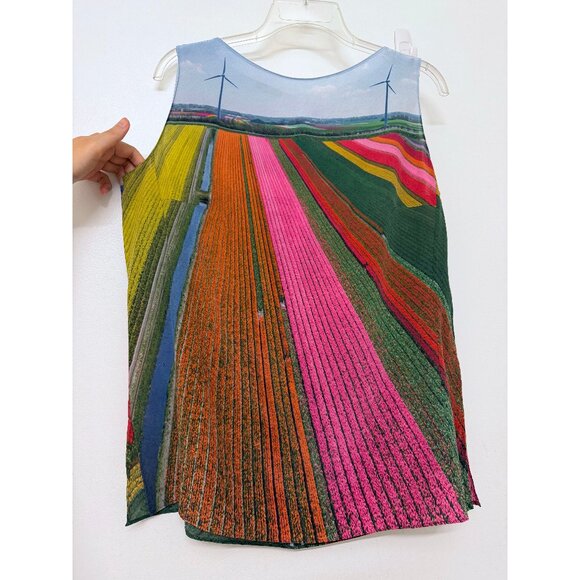 Akris Tulip Farm Flower Field Tank Top Silk Stripe Rainbow Floral Blouse 12 - Picture 5 of 13